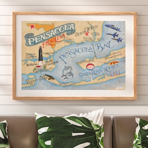 Pensacola Florida Beach Map Print | Beach Decor | Beach Map Art | Florida Art | Vacation Travel Map | Gift for Her | Gift for Him | Coastal