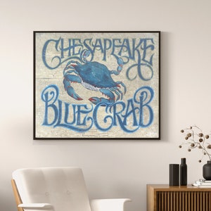 Chesapeake Blue Crab PRINT from an original hand painted & lettered sign. Kitchen, Porch, or Beach House Wall Decor | Chesapeake Bay Art