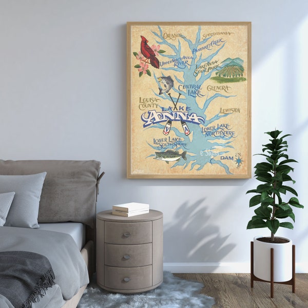 Lake Anna Virginia Map Art Print | Boho Colored Art | Old Dominion State Art | Travel & Vacation Map | Lake Anna Wall Decor | Wedding Gift