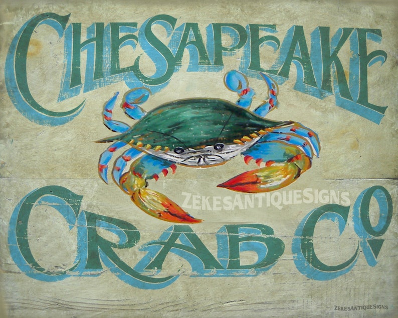 Chesapeake Crab PRINT from an original sign Beach House decor Chesapeake Bay Theme Kitchen or Porch decor Chesapeake Wall Art image 4