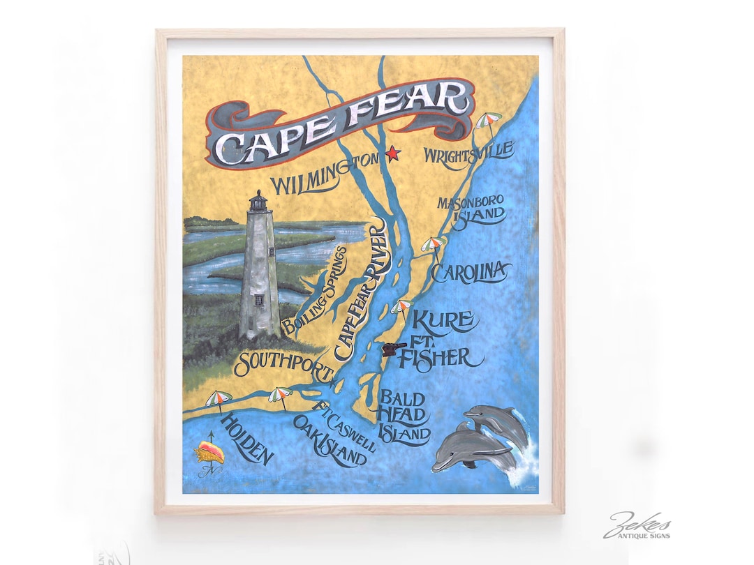 Cape Fear River North Carolina Map Print I Wilmington I NC Art I