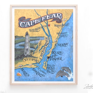 Cape Fear River North Carolina Map Print I Wilmington I NC Art I Wrightsville Beach I Bald Head Island I Brunswick Island