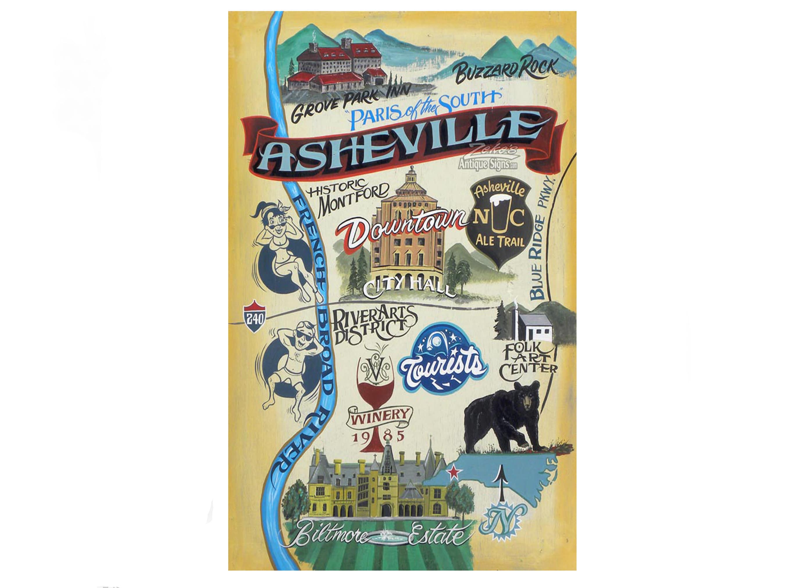Asheville North Carolina Retro Map Print NC Art Biltmore - Etsy