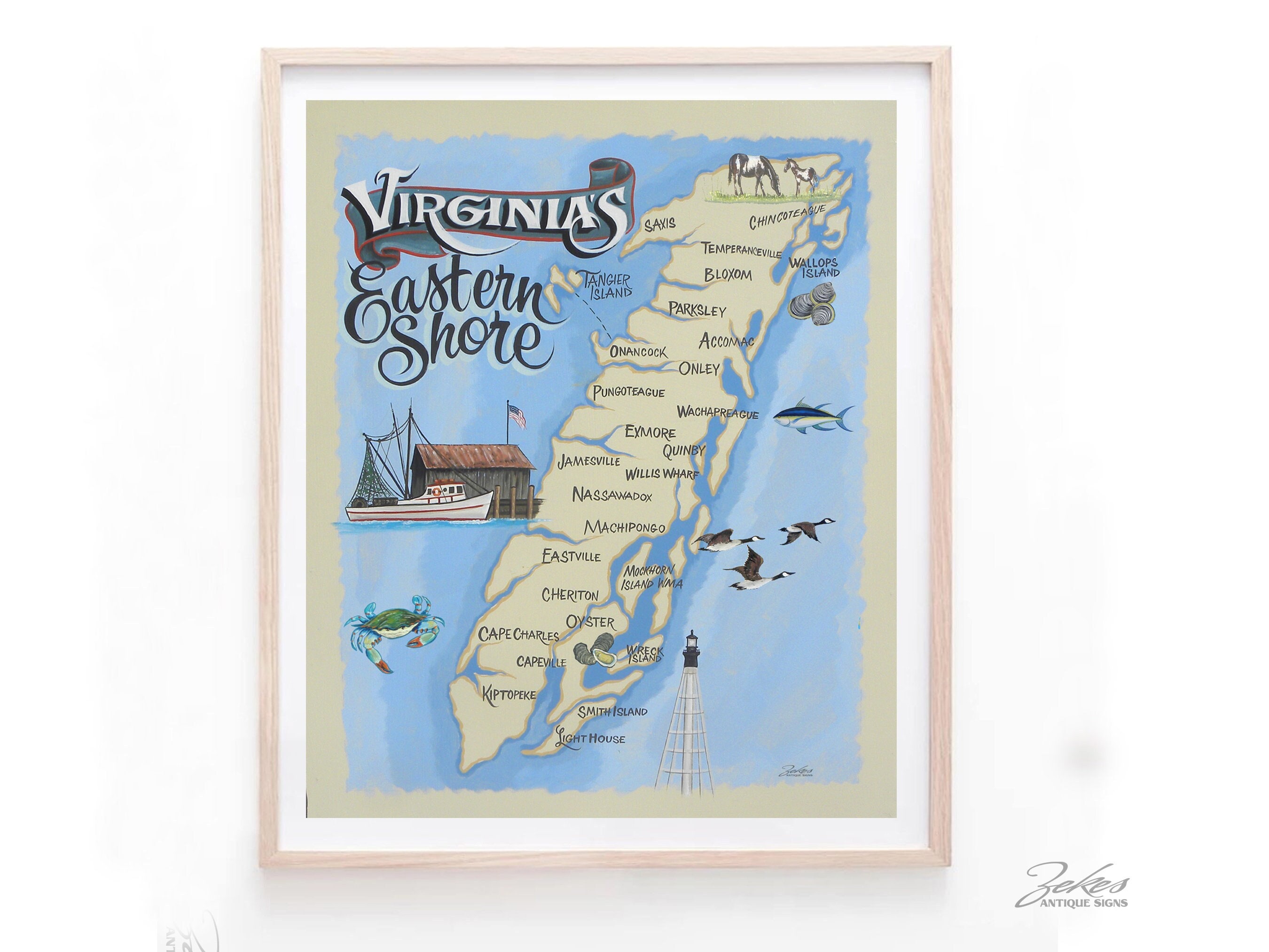 Virginia Eastern Shore Map Style Print Beach House Decor