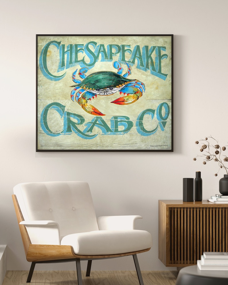 Chesapeake Crab PRINT from an original sign Beach House decor Chesapeake Bay Theme Kitchen or Porch decor Chesapeake Wall Art image 1