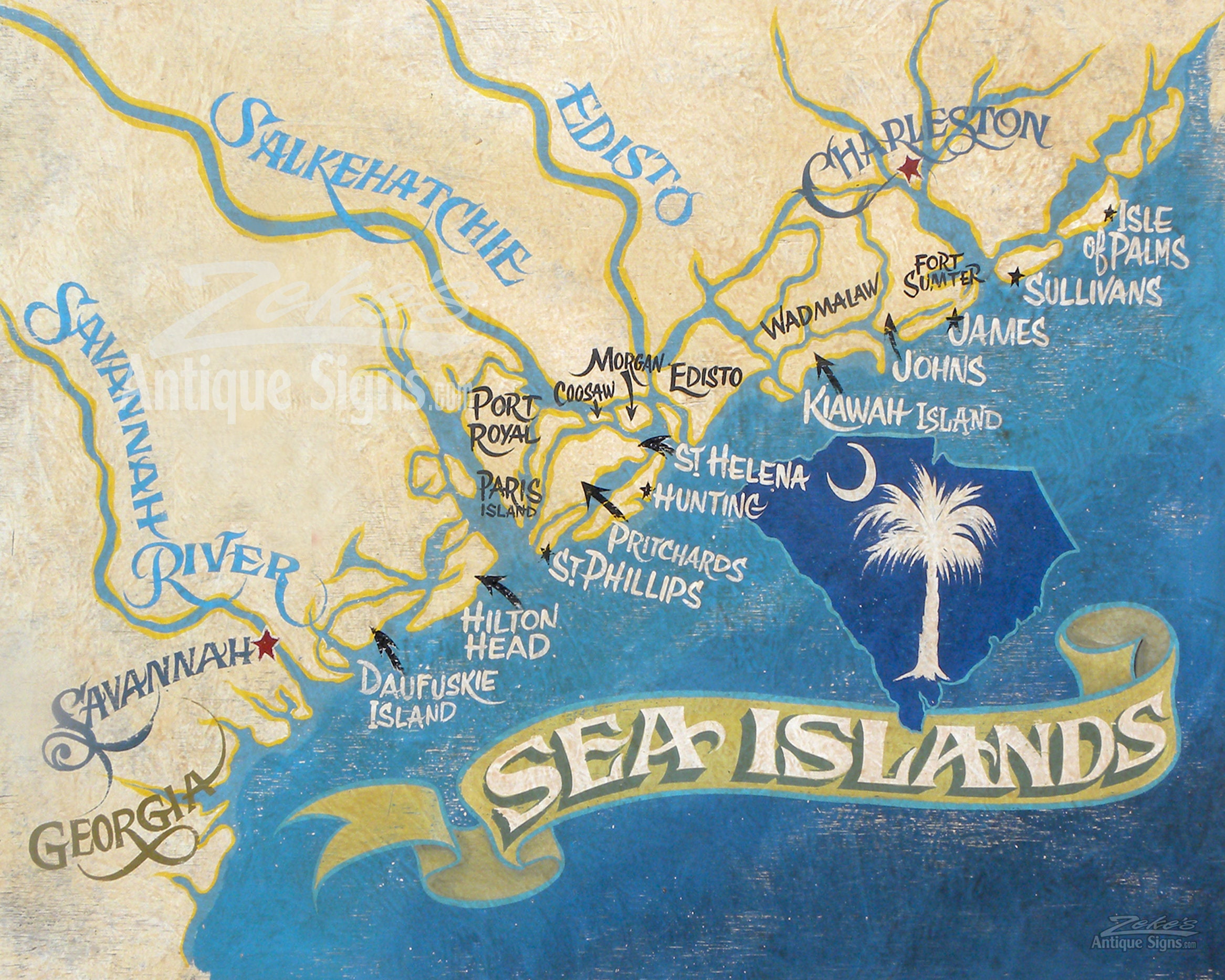 Sea Isles Map Print of South Carolina and Georgia CoastLine | Etsy