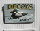 Decoy Sign hand painted carved duck head. North Carolina or lake cabin art