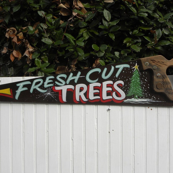 Hand Painted Farm Fresh Trees on a Vintage Saw | Christmas Decor | Painted Vintage Saw | Farm Syle Sign | Holiday Gift | GIfts for Her