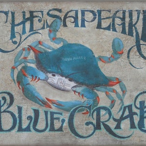 Chesapeake Blue Crab Print Beach House Decor Travel Destination Art ...