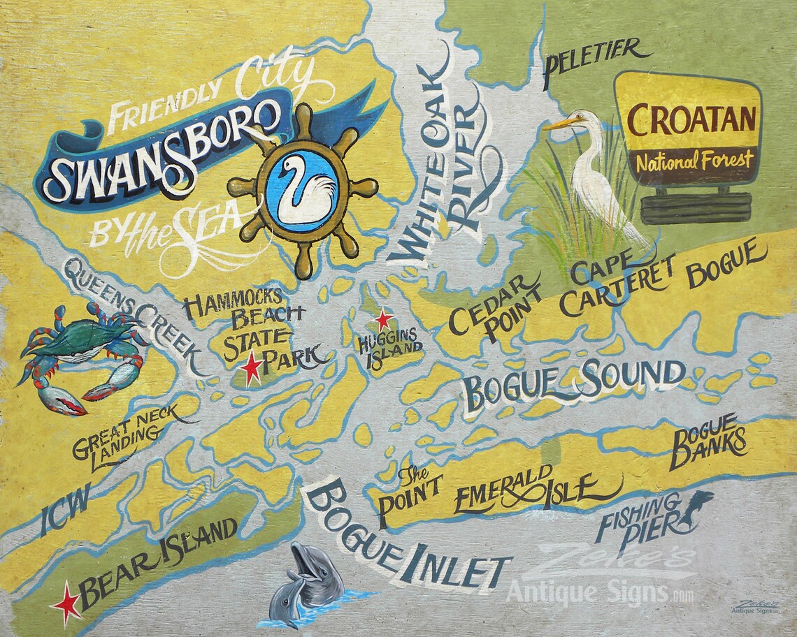 Swansboro North Carolina Print from an original hand painted Etsy