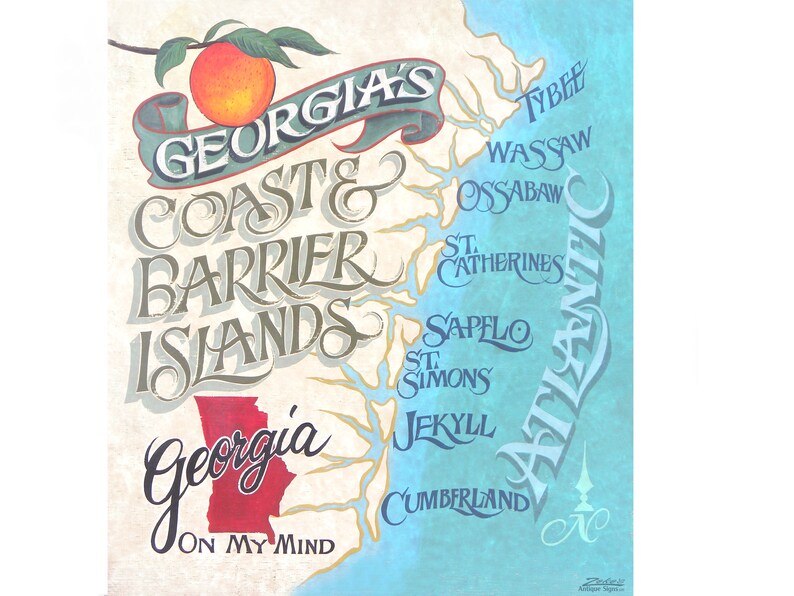 Georgia Barrier Island Coast Map Print | Beach House Decor | Travel Map ...