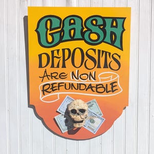 Cash Deposits Only Wall Original Hand Painted Art | Tattoo Shop Sign I Tattoo Shop Decor I Tattoo Artist Gift I Tattoo Shop Decor