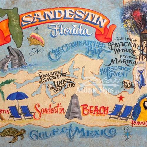 Sandestin Florida Beach Map PRINT . Beach Decor Gulfside Etsy