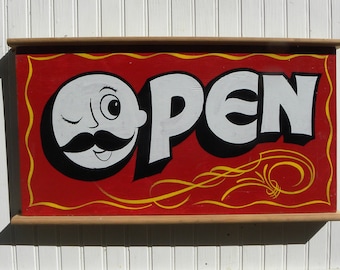 OPEN Sign on Wood. Directional Signs for Restaurant, Food Truck or