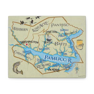 Beaufort North Carolina Map Art: Pamlico Sound Canvas Wrap