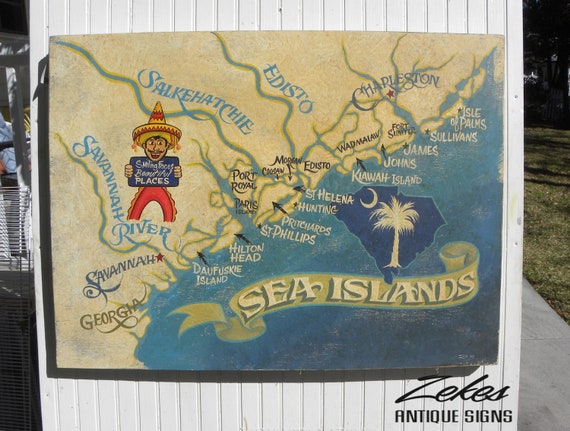 Hand Painted SC-GA Coast Map Art: Sea Isles Sign - Etsy