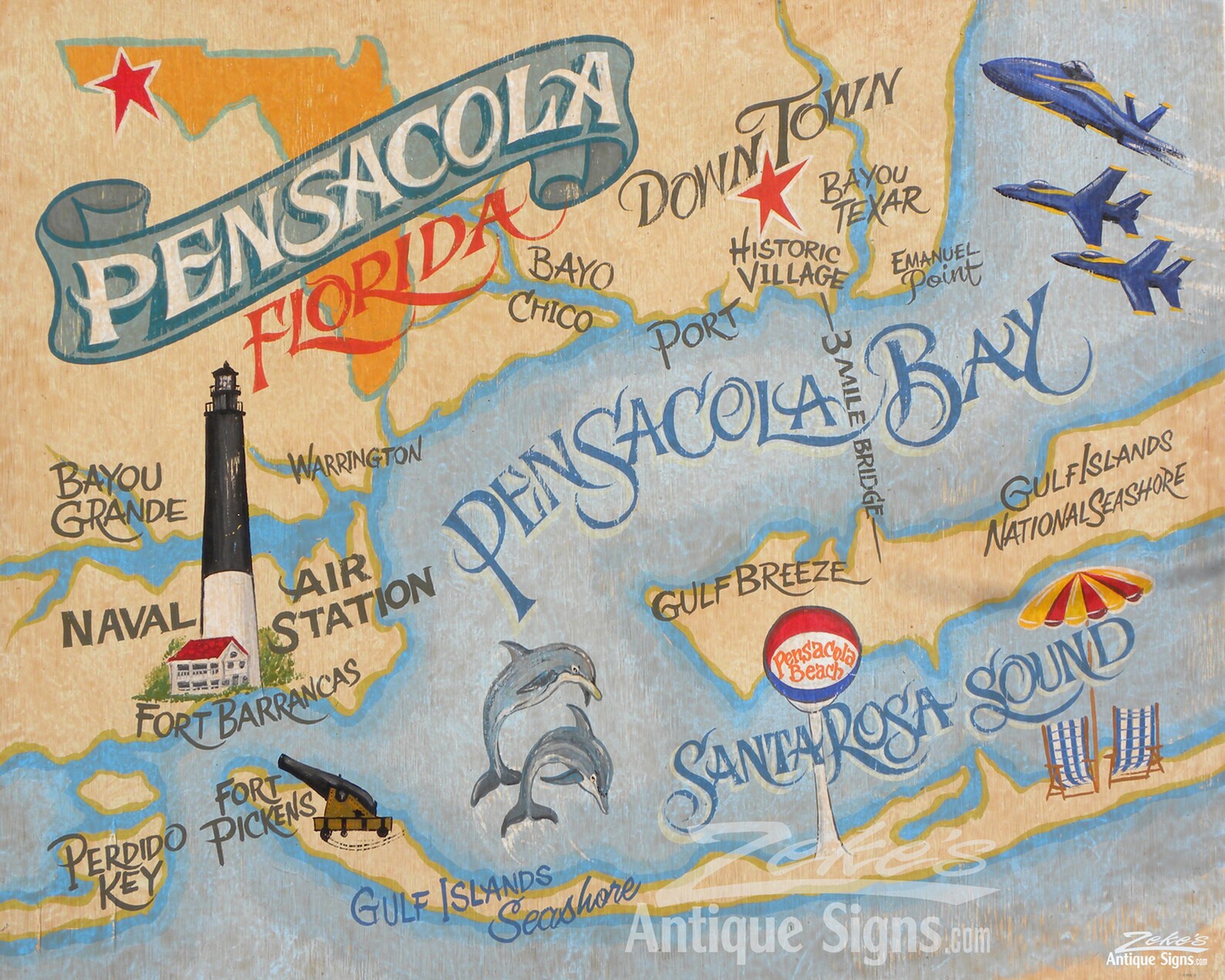 Pensacola Florida Beach Map PRINT from an original hand Etsy