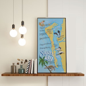 Siesta Key Florida Map Print from an Original Hand Painted & Lettered Sign| Beach Art | Coastal Print | Wall Decor | Wedding Gift SZ 10x20