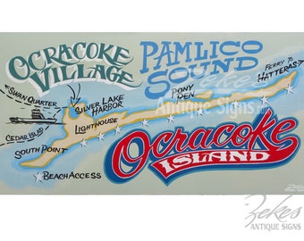 Outer Banks Ocracoke Island North Carolina | OBX Map Print |  Beach House Wall Decor | North Carolina Art| NC Wall Art | Gift