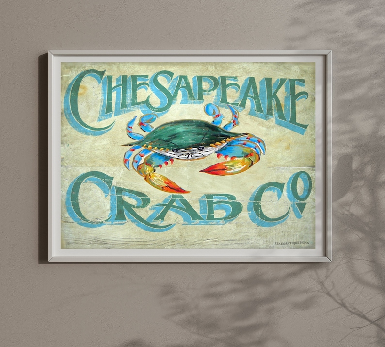 Chesapeake Crab PRINT from an original sign Beach House decor Chesapeake Bay Theme Kitchen or Porch decor Chesapeake Wall Art image 3