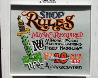 Tattoo Shop Rules Sign |  Hand Painted & Lettered Tattoo Shop Sign I Tattoo Shop Decor I Tattoo Artist Gift I Tattoo Shop Wall Art