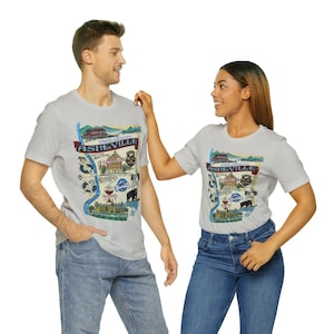 Asheville PNG Grafik T-Shirt mit kurzen Ärmeln, weicher Baumwolle und bequem. Original Kunst von Zeke! Schlauchreifen, Biltmore Nachlass und Spaß!