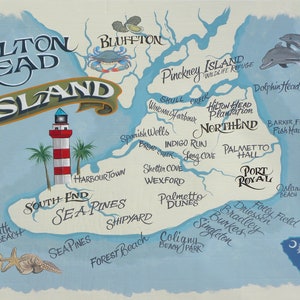 Hilton Head Island Map Print | Beach House Decor | South Carolina | Travel Map | Lighthouse