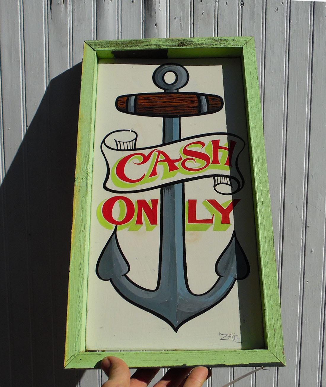 Cash Only Sign Hand Painted Wooden Interior Exterior Tattoo Shop ...