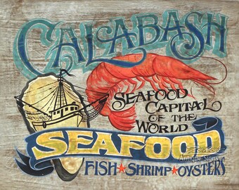 Art Print Calabash NC  Restaurant, Vintage Style Seafood Sign, Seafood Boil Sign, Restaurant Decor, Seafood Decor