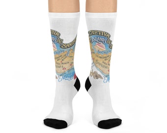 Sanibel Florida Socks I Captiva Island I Sanibel Gifts I Map Print Socks I Map Socks | Funny Socks | Novelty Socks