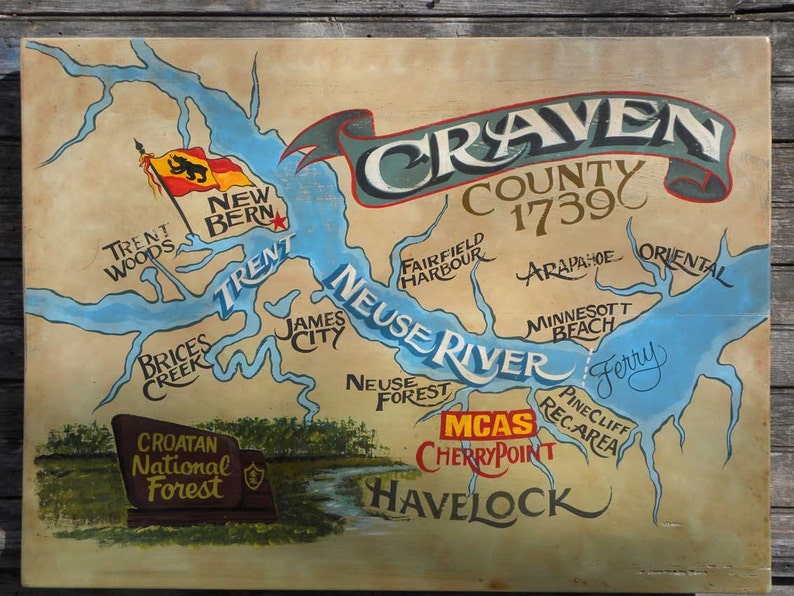 Craven County North Carolina Print From an Original Hand Etsy