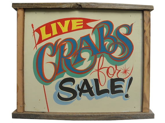 Crab Wall Art Sign, Original Hand Painted & Lettered Live Crab Sign | Crab Art Decor | Front porch Crab Art |  Handmade Crab Sign | Gift