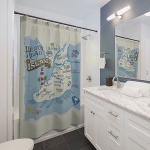 Cortinas de ducha personalizadas de Hilton Head / Diseño pintado a mano / Gran regalo / Arte con mapa de la isla de Hilton Head / Regalo de bodas / Decoración del hogar / Refresco de otoño