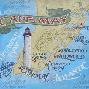 Cape May New Jersey Map Print from an Original Hand Painted and Lettered Sign|Beach House Decor| Cape May Wall Art | Beach Wall Decor| Gift