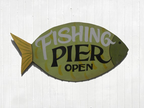 Fishing Pier Wall Art Wood Hand Painted and Hand Lettered Bait