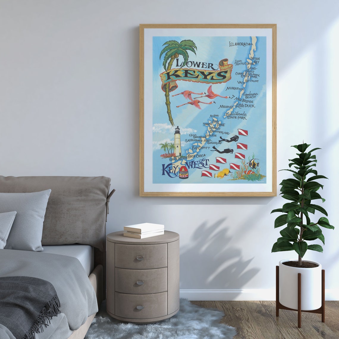 Key West Retro Beach Style Map Print Florida Art Travel - Etsy