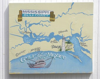 Mississippi Gulf Coast Art | All Hand Painted Wooden Sign | Biloxi | Gulfport | Beach Decor | Gift | Home Decor | Family Gift |Large 25 x 21