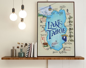 Lake Tahoe Print| Lake Tahoe Wedding print| Lake Tahoe Painting| Lake Tahoe Wall Art| Lake Tahoe Map| Lake Tahoe Wedding Invitation| gift|