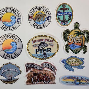 Emerald Isle North Carolina Stickers: Hand-Painted Waterproof Decals