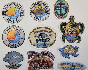 Emerald Isle North Carolina Stickers: Hand-Painted Waterproof Decals
