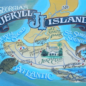 Jekyll Island Map Print   Georgia Beach House Decor-Travel Map Art- Family vacation