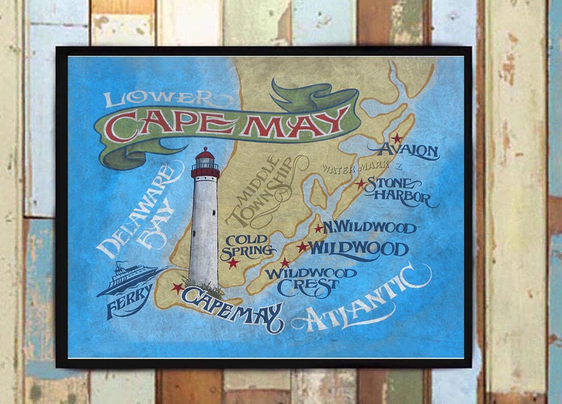 Cape May Tourist Map Cape May Retro Style Map Print From An Original Hand Painted | Etsy  Australia