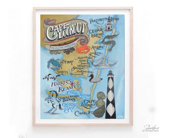 Harkers Island Cape Lookout NC  Beach Print . Beach House Decor, Travel Vacation Map Decor