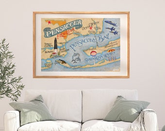 Pensacola Florida Beach Map Print | Beach Decor | Beach Map Art | Florida Art | Vacation Travel Map | Gift for Her | Gift for Him | Coastal