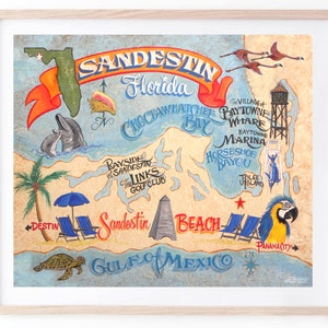 Sandestin Florida Beach Map PRINT. Beach Decor, Gulfside, Vacation Travel Map, Great Gift
