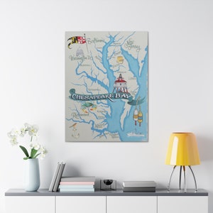 Chesapeake Bay Map Canvas Art |Beach House Decor | Travel Map | Kid & Classroom Decor | Home Town| Hand Painted Design| Wall Art