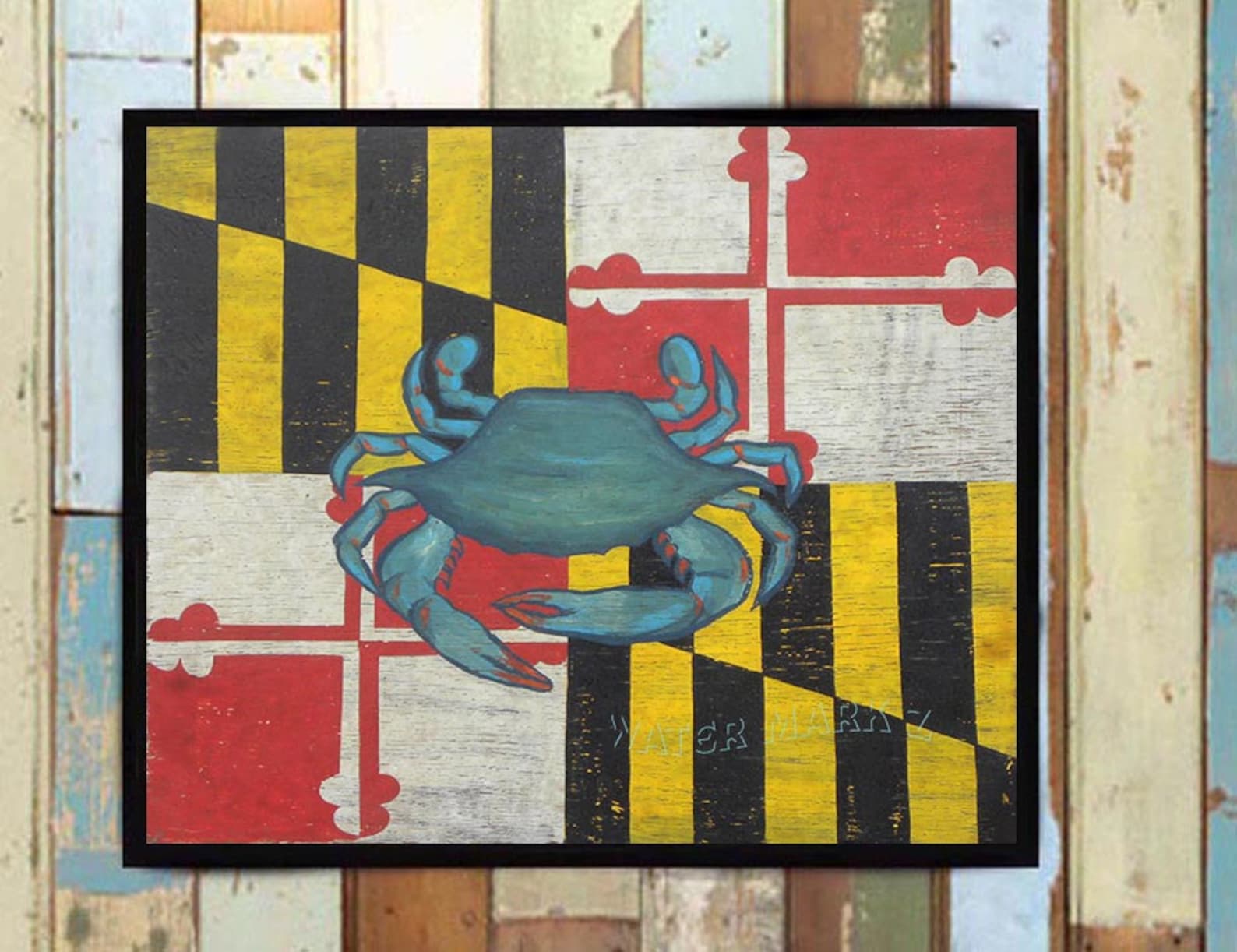 Maryland Flag &amp; Chesapeake Bay Blue Crab Print From an | Etsy