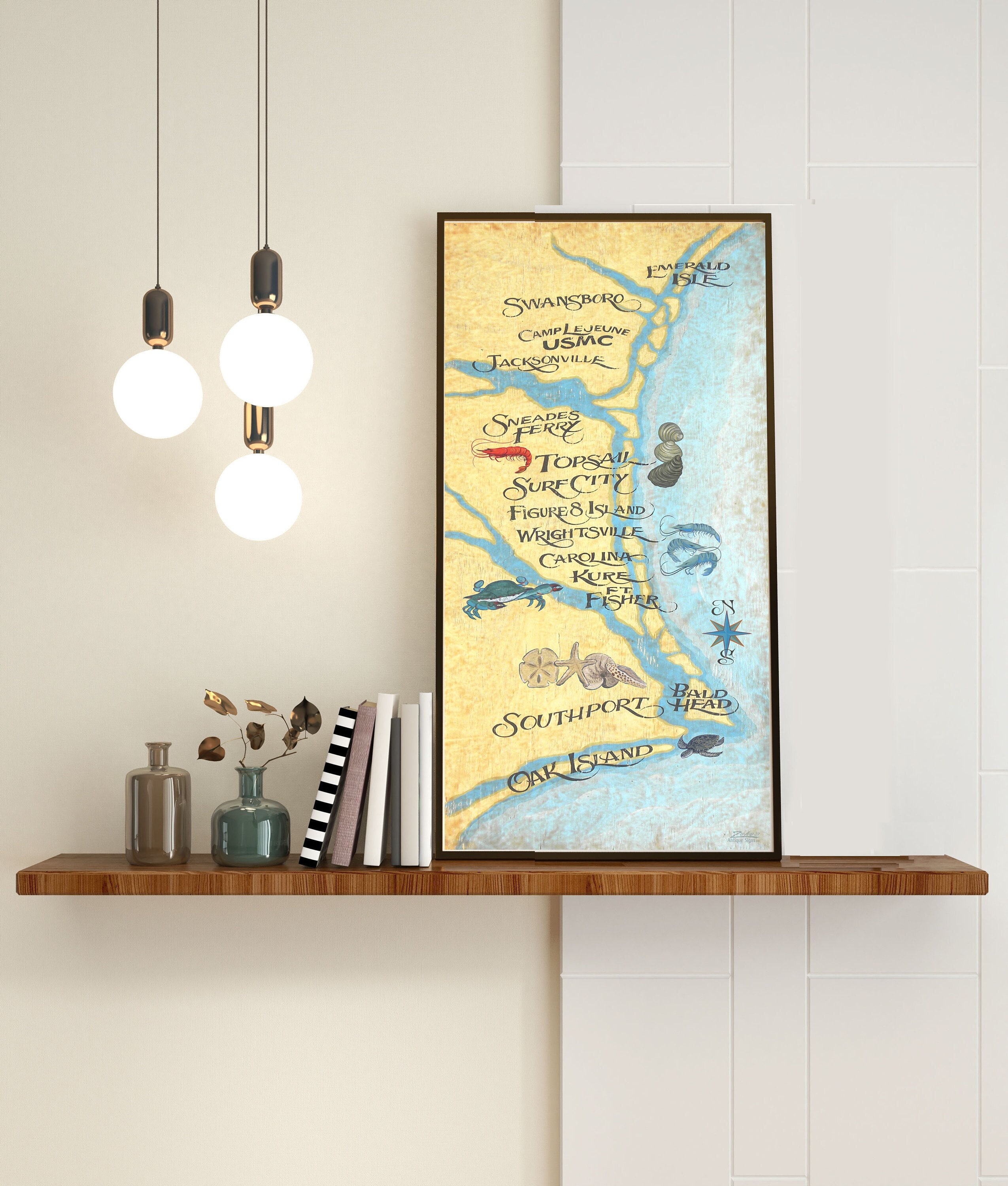 Coastal NC Map Beach Print | House Decor| Travel Vacation Map
