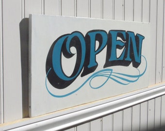 Open Sign | A hand painted & lettered wooden sign great for your business window or door | Pinstriping| Wooden Sign | Wall Art | Open Wall