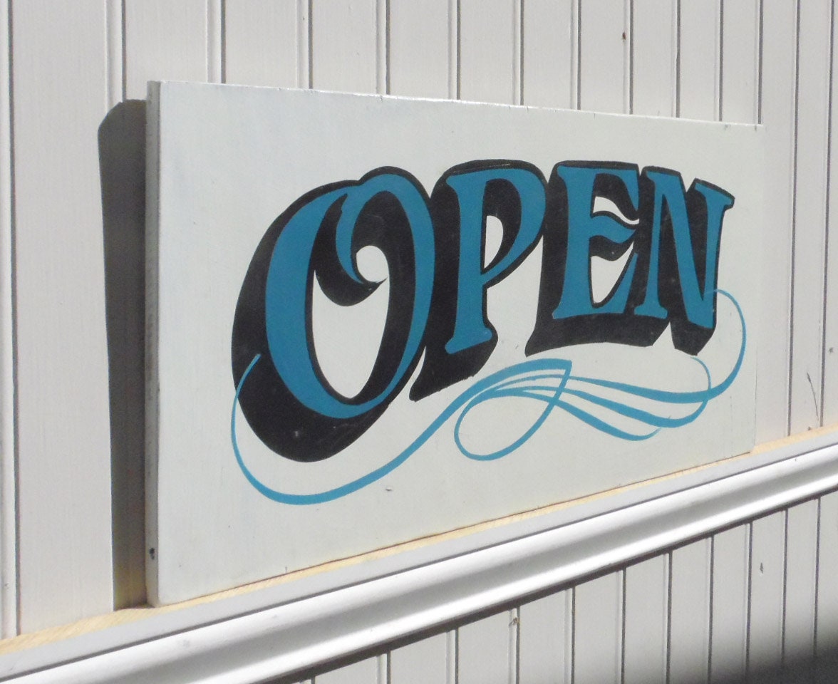 Open Sign Hand Painted & Pinstriped Wooden Business Decor (8x15
